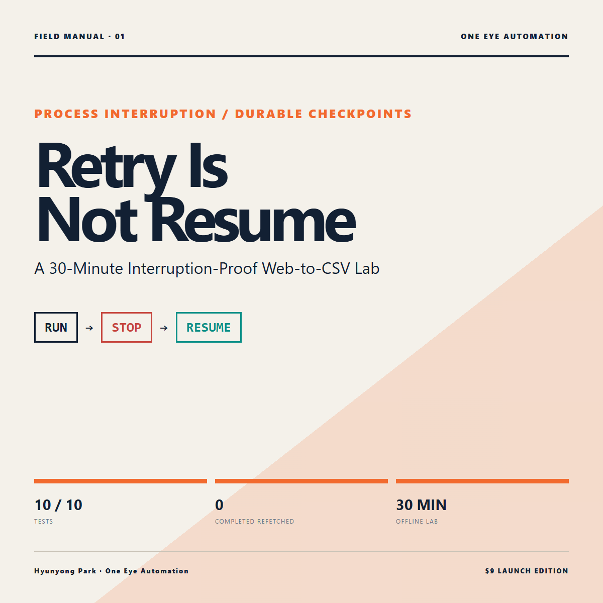 Retry Is Not Resume 20쪽 필드 매뉴얼 표지